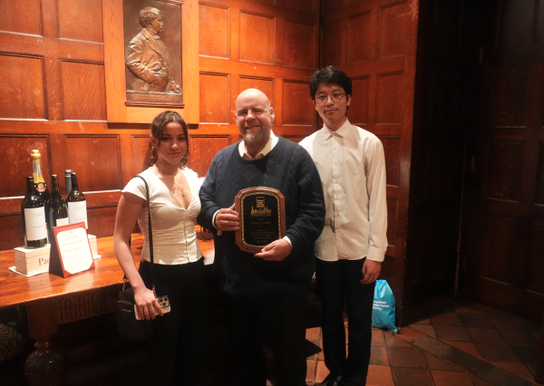 Principal Brian Condon with Managing Editors Ryan Chen and Yasmeen Ismail at the Deadline Club Awards Ceremony